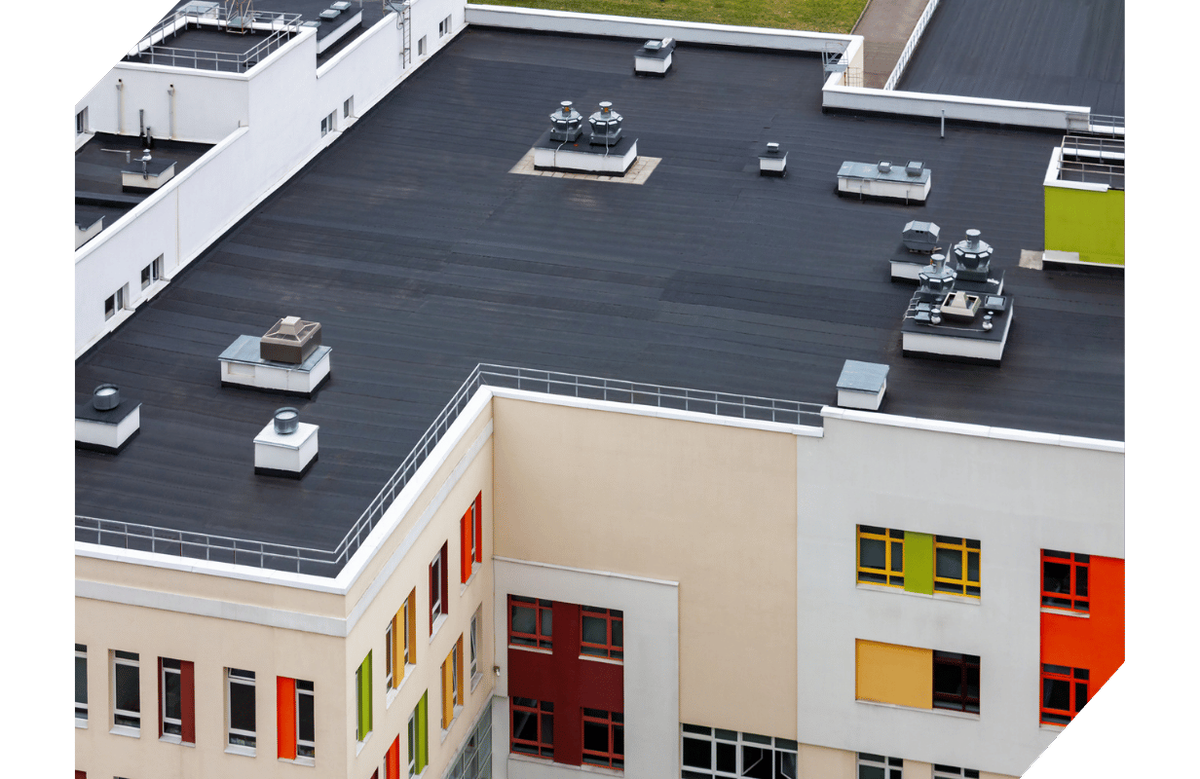 colorful roof view of commercial bldg