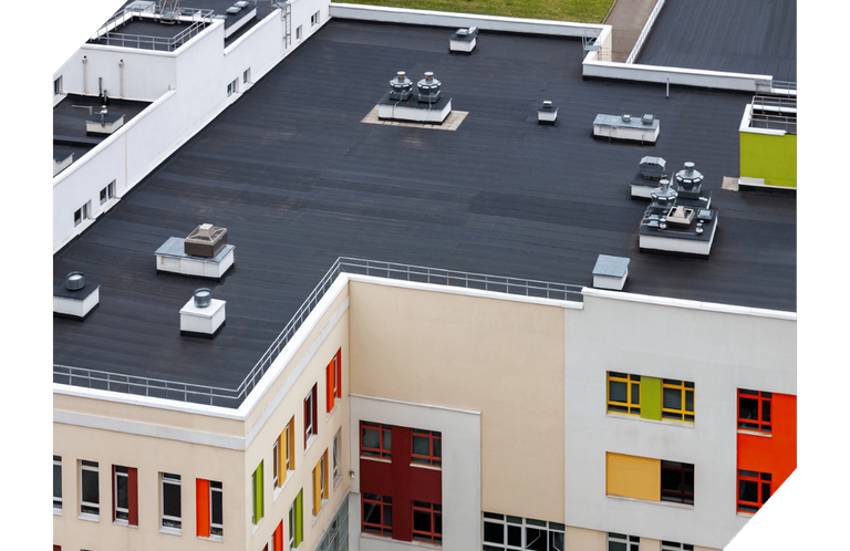 colorful roof view of commercial bldg