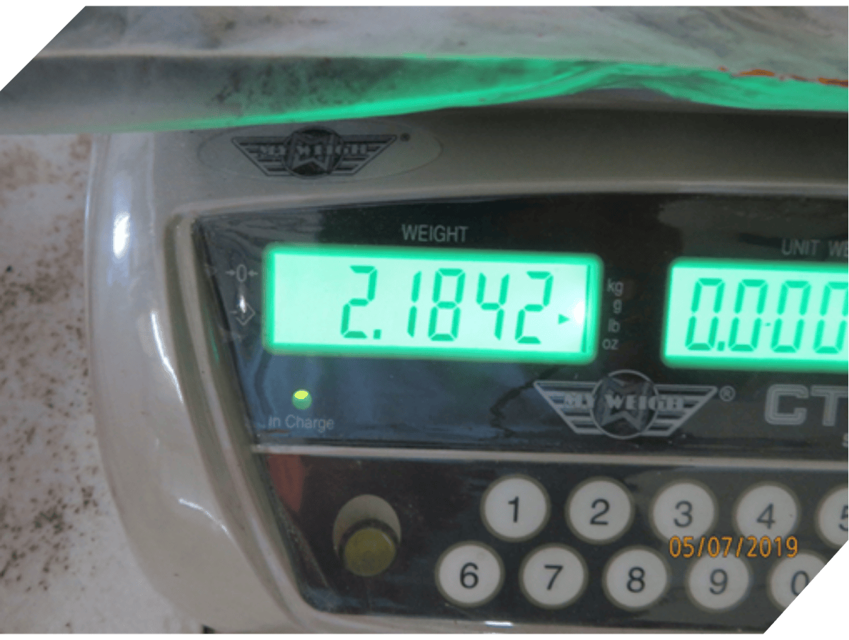 Close up image of gravimetric scale test reading